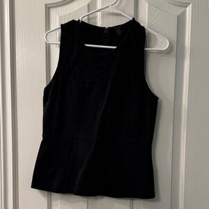 J. Crew Black peplum tank with embroidery
